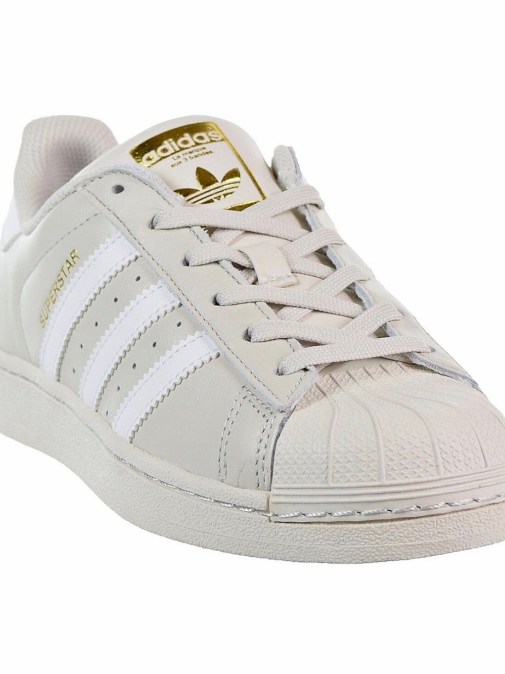 adidas Superstar Sneaker in Beige and White with Gold Accent